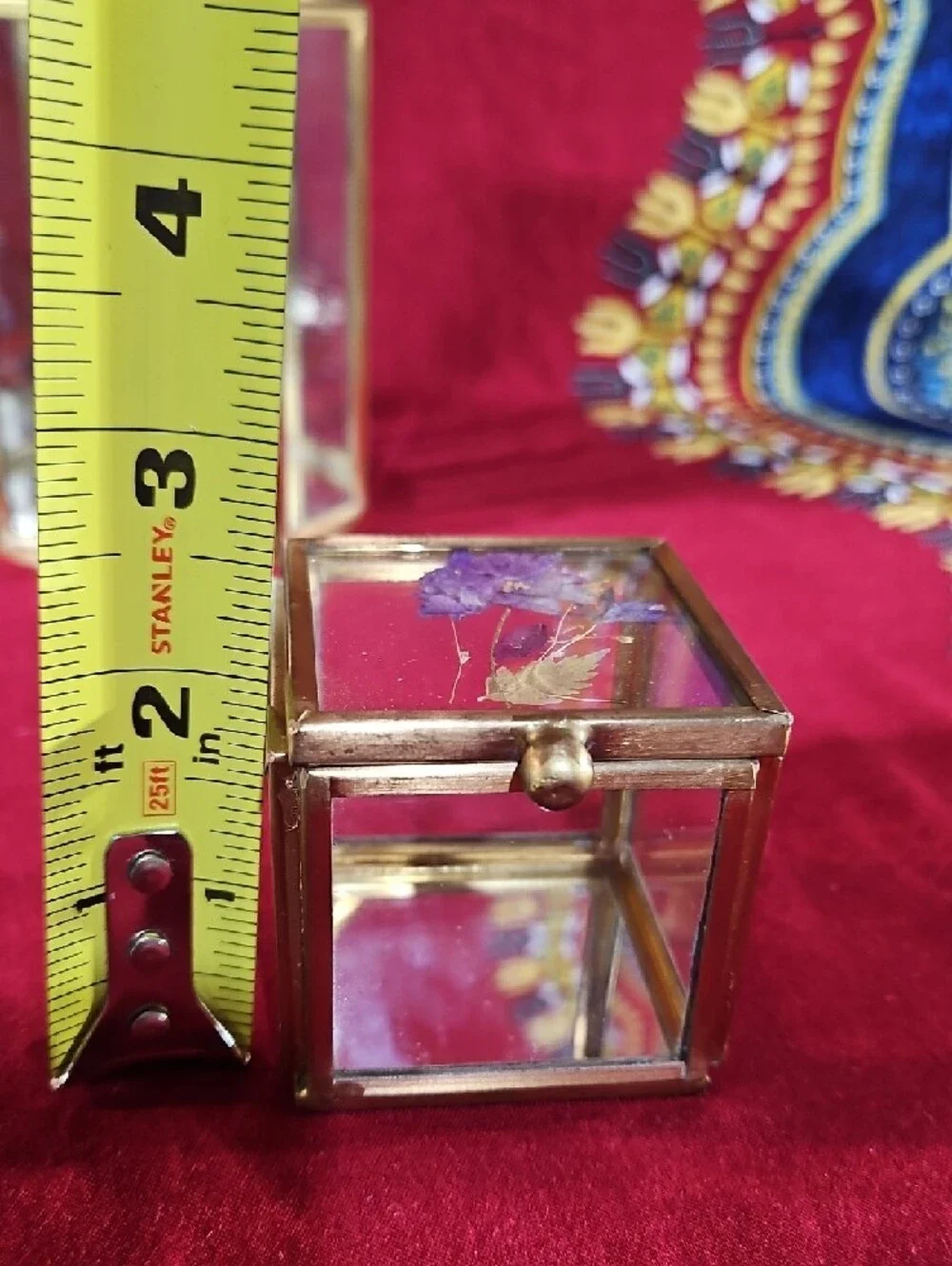 Glass Floral Jewelry Boxes with Gold Frame - Purple & Pink